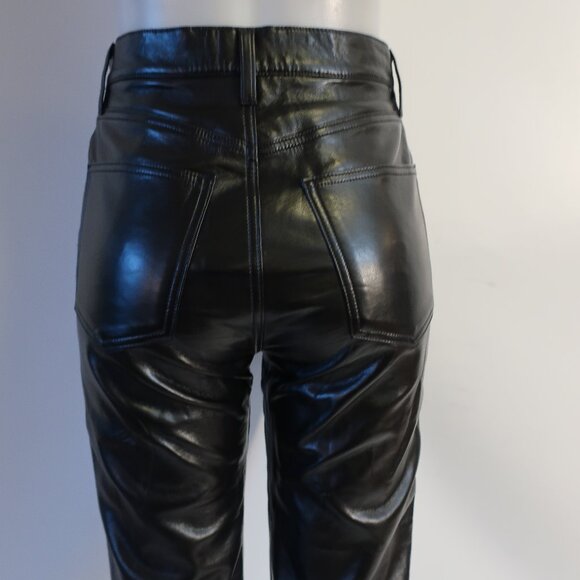 Womens Agolde Black Flat Front High-Rise PU Recycled Leather Pants 26 - Picture 10 of 13